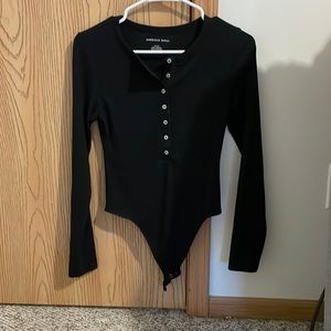 American eagle long sleeve Henley bodysuit (black)